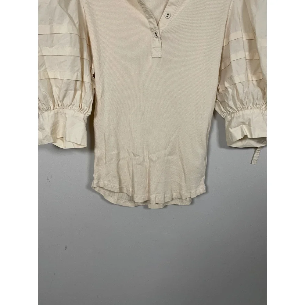 Ulla Johnson Iman Puff Sleeve Top in Cream Size Large Feminine Quiet Luxury
